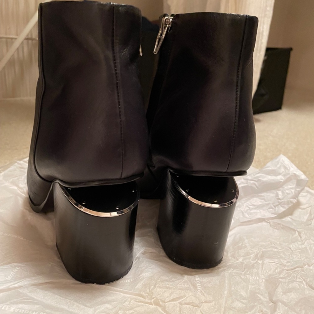 Alexander Wang Gabi Black Ankle Boots Silver Sliced  Heel Sz 40 - Picture 8 of 13